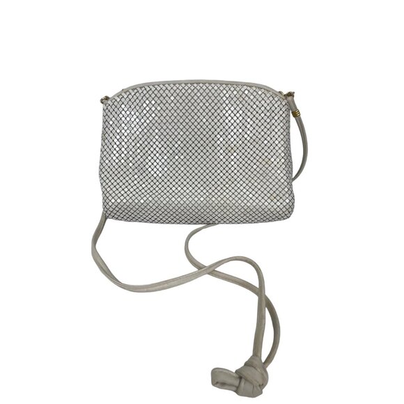 Whiting and Davis Vintage White Crossbody Purse With Mesh Design Adjustable Stra - Picture 6 of 8